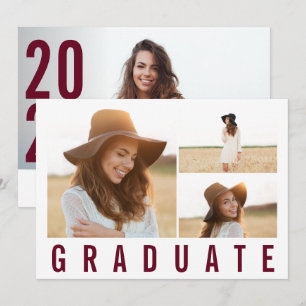 Faire-part Moderne simple 3 photo diplôme simple bordeaux a