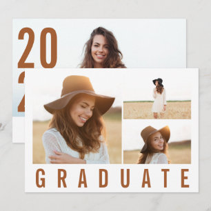 Faire-part Moderne simple 3 photo diplôme simple terre cuite