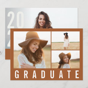 Faire-part Moderne simple 3 photo diplôme simple terre cuite