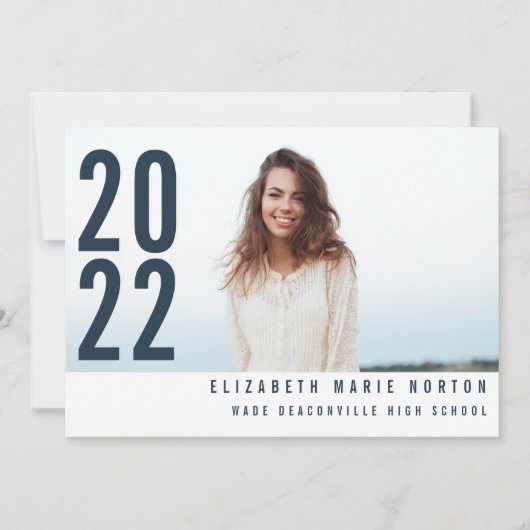 Faire-part Moderne simple 3 photo graduation simple bleu mari (Dos)