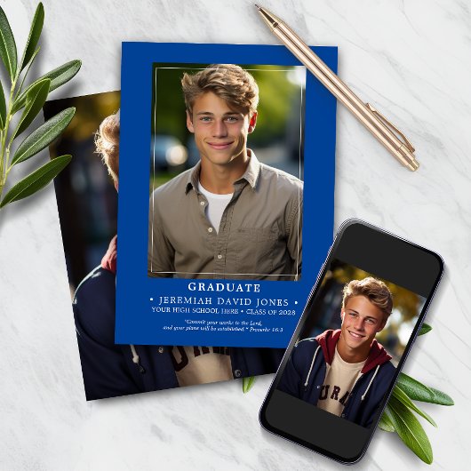 Faire-part Moderne Simple Deep Blue Photo Graduation