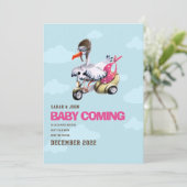 Faire-part Moderne Simple mignon Funny Stork Baby Girl Grosse (Debout devant)