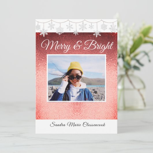 Faire-part Moderne Simple Mini Métallique Rouge Noël Anno (Debout devant)