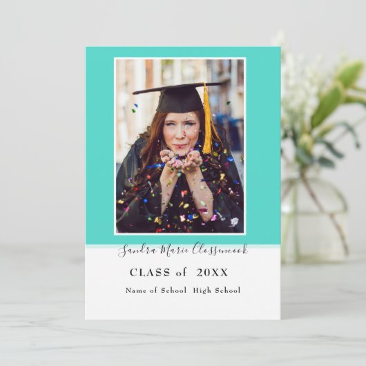 Faire-part Moderne Simple Minimal Aqua Bleu Turquoise A (Debout devant)