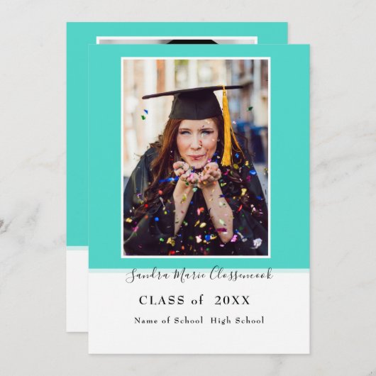 Faire-part Moderne Simple Minimal Aqua Bleu Turquoise A (Devant / Derrière)