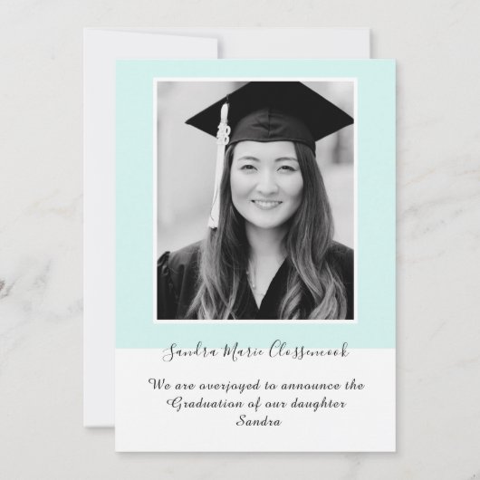 Faire-part Moderne Simple Minimal Aqua Bleu Turquoise graduat (Dos)