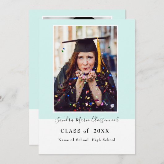 Faire-part Moderne Simple Minimal Aqua Bleu Turquoise graduat (Devant / Derrière)