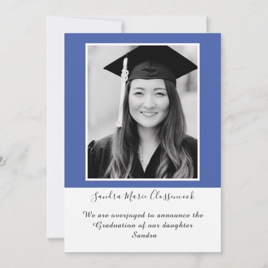 Faire-part Moderne Simple Minimal Bleu Blanc Graduation (Dos)