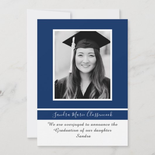 Faire-part Moderne Simple Minimal Bleu Blanc Graduation Annou (Dos)