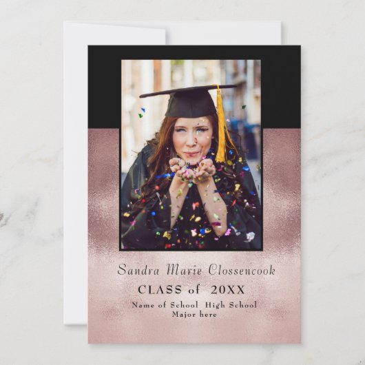 Faire-part Moderne Simple Minimal Rose Diplôme noir Announ (Devant)