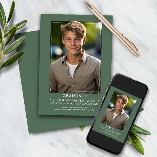 Faire-part Moderne Simple Sage Green Photo Graduation