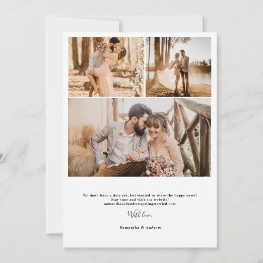 Faire-part Moderne simple script chic 6 photos fiançailles (Dos)