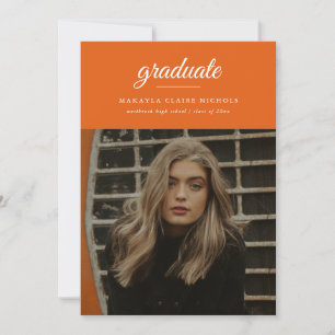 Faire-part Moderne Simple Script Deux Photo Orange Graduation