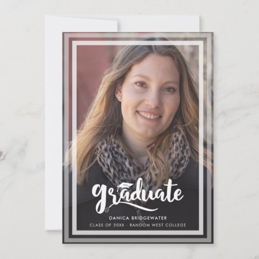 Faire-part Moderne Simple Script Deux Photos Graduation (Devant)