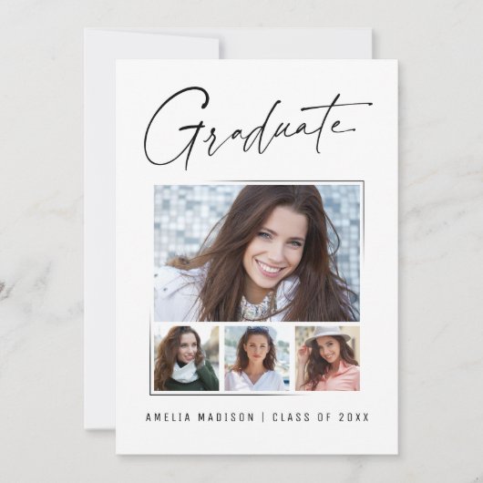Faire-part Moderne Simple Unique Encre Script Graduate 4 Phot (Devant)