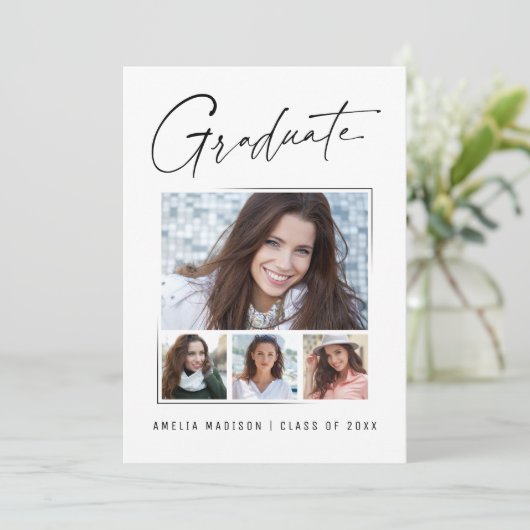 Faire-part Moderne Simple Unique Encre Script Graduate 4 Phot (Debout devant)