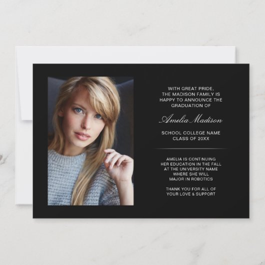 Faire-part Moderne Sophistiqué Unique High Tech Photo Grad (Dos)