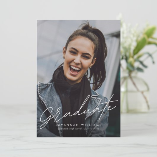 Faire-part Moderne tendance Script simple Deux diplômes photo (Debout devant)