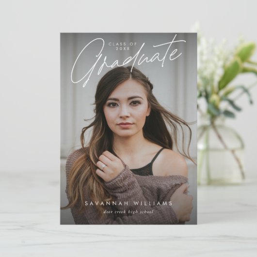 Faire-part Moderne tendance Script simple Deux diplômes photo (Debout devant)