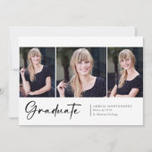 Faire-part Moderne trois script photo de police diplômés (Devant)