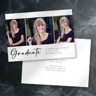 Faire-part Moderne trois script photo de police diplômés