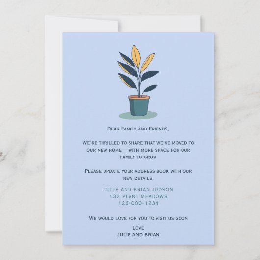 Faire-part Moderne "We’ve Moved" avec plante de la maison en (Dos)