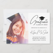 Faire-part Moderne White Black Script Photo College Graduatio (Devant)