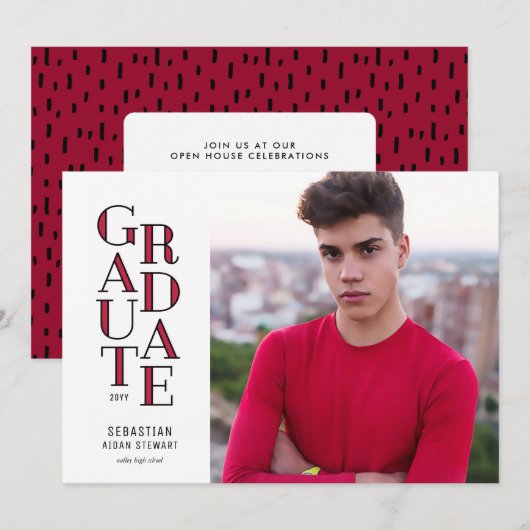 Faire-part moderniste de la Red Graduation (Devant / Derrière)