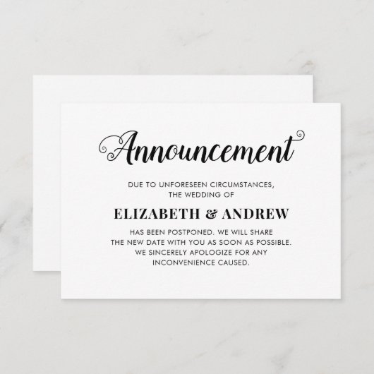 Faire-part Modification des plans Reprogrammé Mariage Script  (Devant / Derrière)