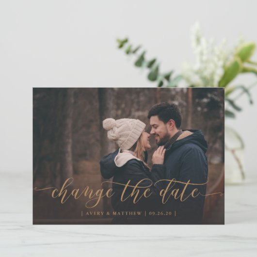 Faire-part Modifier La Date Photo Minimale Moderne Calligraph (Debout devant)