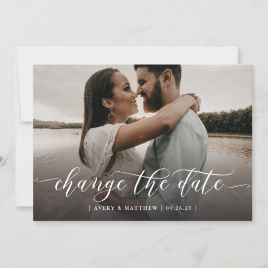 Faire-part Modifier La Date Photo Minimale Moderne Calligraph (Devant)