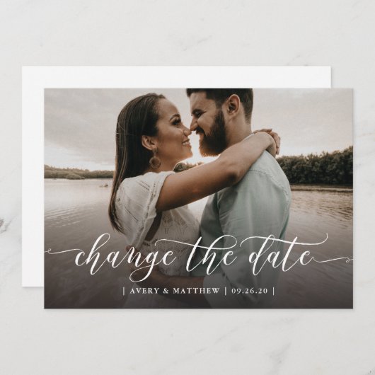 Faire-part Modifier La Date Photo Minimale Moderne Calligraph (Devant / Derrière)