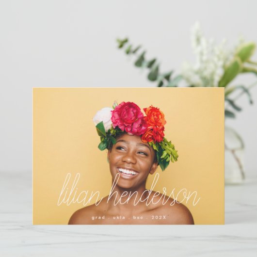 Faire-part Mon nom Script Grad Gradué deuxième photo (Debout devant)