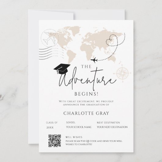 Faire-part Mondial Map voyage aventure commence Graduation (Devant)