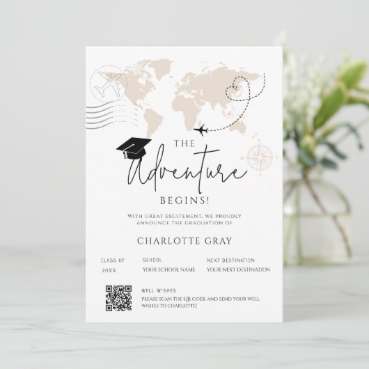 Faire-part Mondial Map voyage aventure commence Graduation (Debout devant)