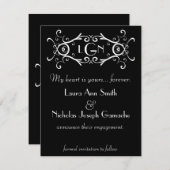 Faire-part monochrome à monogramme et motif de par (Devant / Derrière)