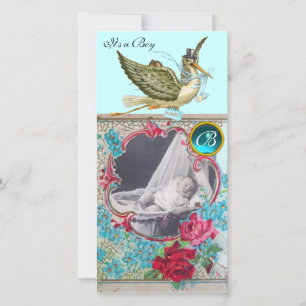 Faire-part MONOGRAM BABY SHOWER STORE, aquamarine