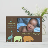 Faire-part Monogramme animal africain : bleu (Debout devant)