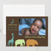 Faire-part Monogramme animal africain : bleu (Devant / Derrière)