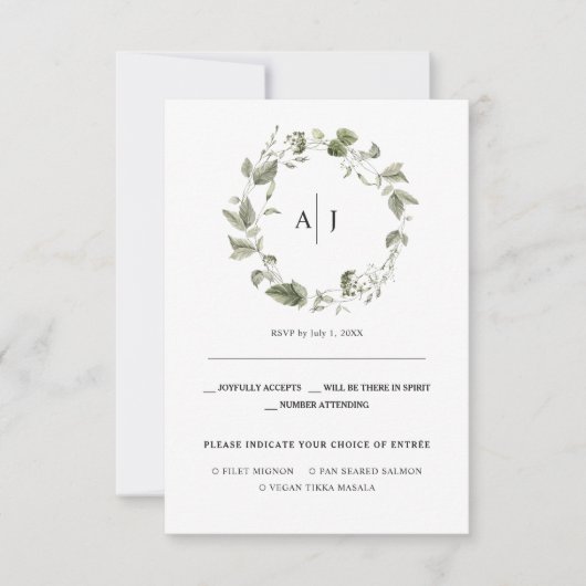 Faire-part Monogramme | Aquarelle Verdure Mariage RSVP (Devant)