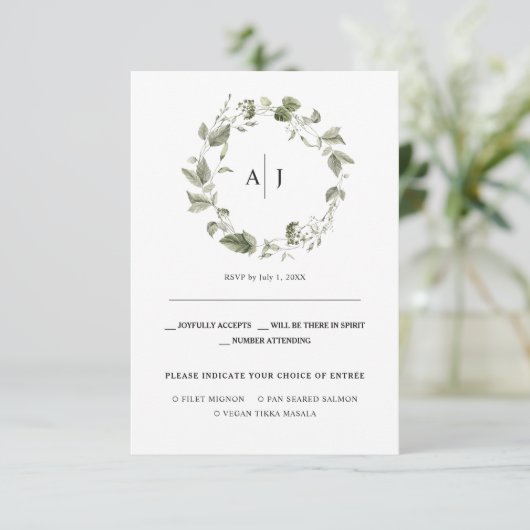 Faire-part Monogramme | Aquarelle Verdure Mariage RSVP (Debout devant)