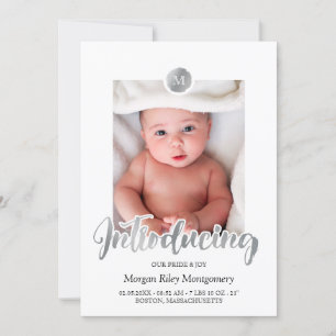Faire-part Monogramme Argent et Noir Présentation de Bébé
