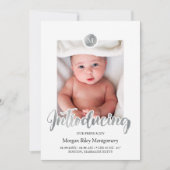 Faire-part Monogramme argenté et noir Présentation du bébé (Devant)