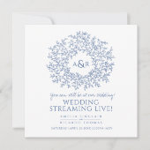Faire-part Monogramme blanc bleu feuille mariage live stream (Devant)