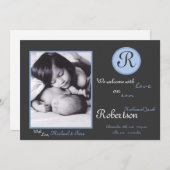 Faire-part Monogramme bleu 5x7 photo initiale (Devant / Derrière)