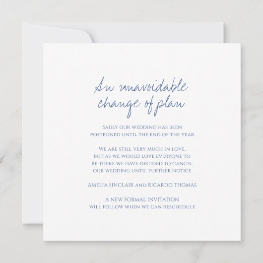 Faire-part Monogramme bleu annulation de mariage (Dos)