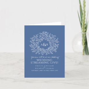 Faire-part Monogramme bleu blanc feuille mariage live stream
