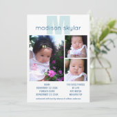 Faire-part Monogramme bleu Simple Adoption 3 Photo Collage (Debout devant)