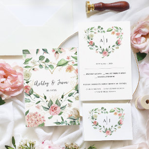 Faire-part Monogramme   Botanique Floral Coeur Mariage RSVP