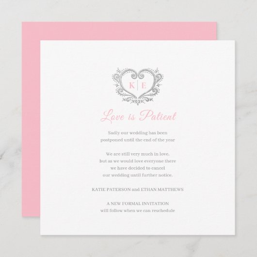 Faire-part monogramme cardiaque annulé mariage amour patient  (Devant / Derrière)